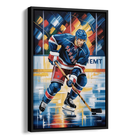 New York Rangers Abstract Hockey Impressionism Side - Black Canvas Wall Art