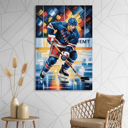 New York Rangers Abstract Hockey Impressionism Sitting Room - Canvas Wall Art