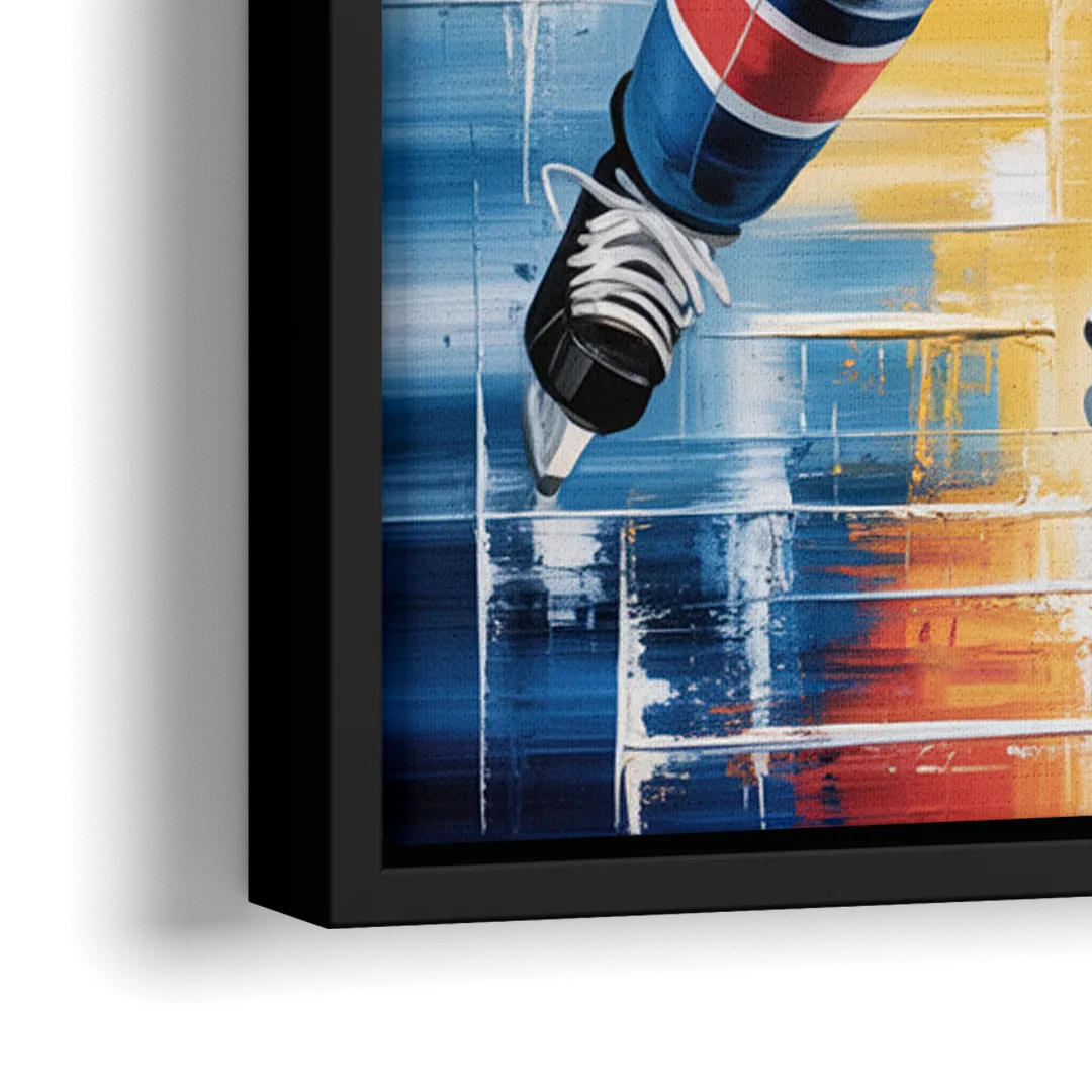 New York Rangers Abstract Hockey Impressionism - Close-Up Black Frame Canvas