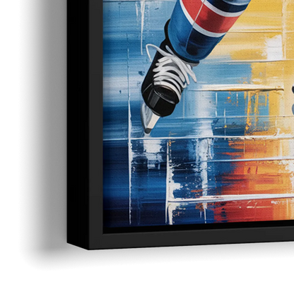 New York Rangers Abstract Hockey Impressionism - Close-Up Black Frame Canvas