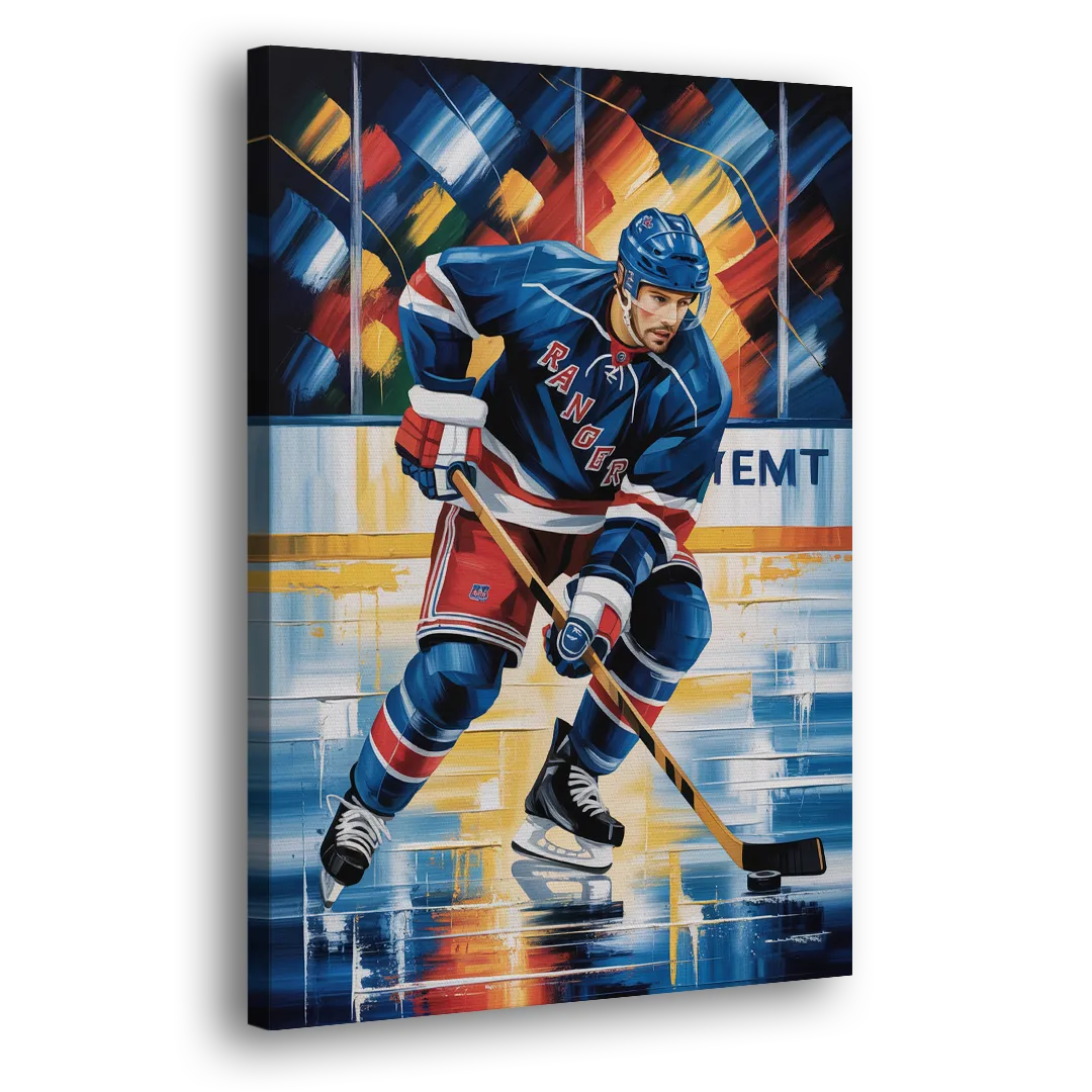 New York Rangers Abstract Hockey Impressionism Side - Canvas Wall Art