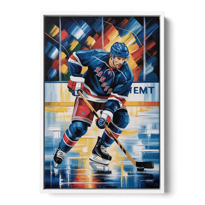 New York Rangers Abstract Hockey Impressionism - White Frame Canvas