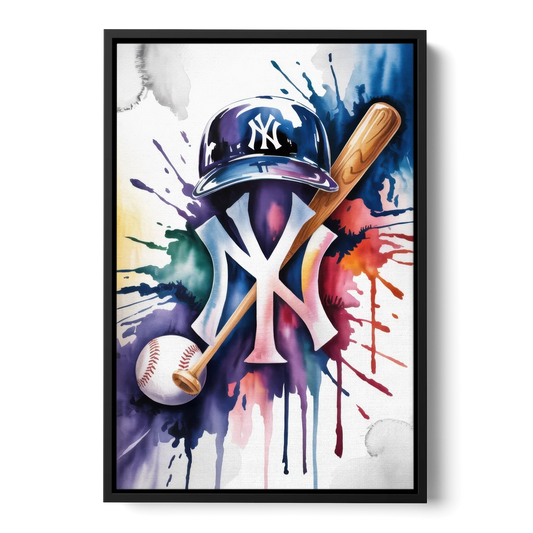 New York Yankees Emblem - Black Framed Canvas Wall Art - Front