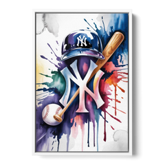 New York Yankees Emblem - White Framed Canvas Wall Art - Front