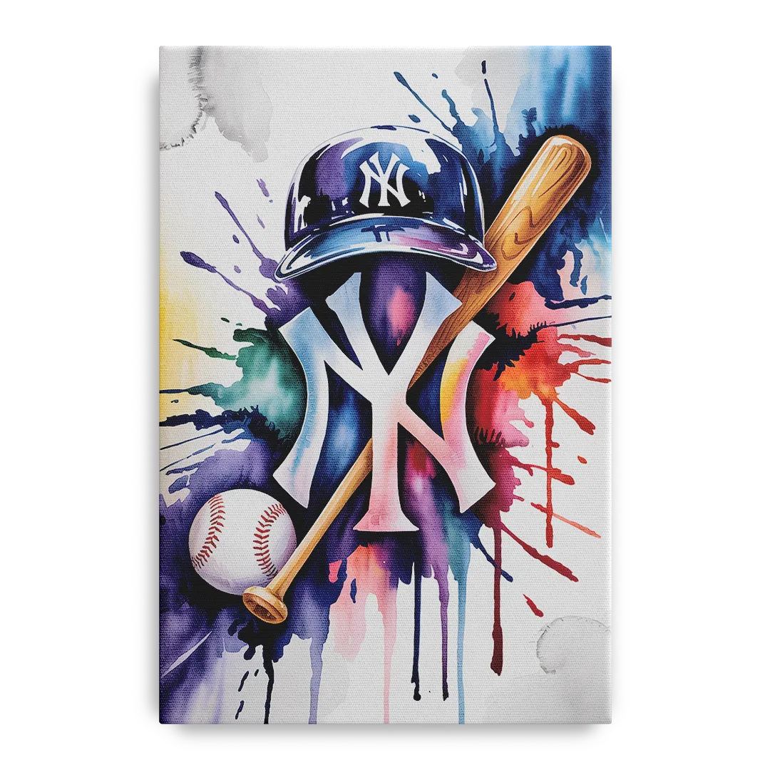 New York Yankees Watercolor Legacy Abstract Emblem Art Front - Canvas Wall Art