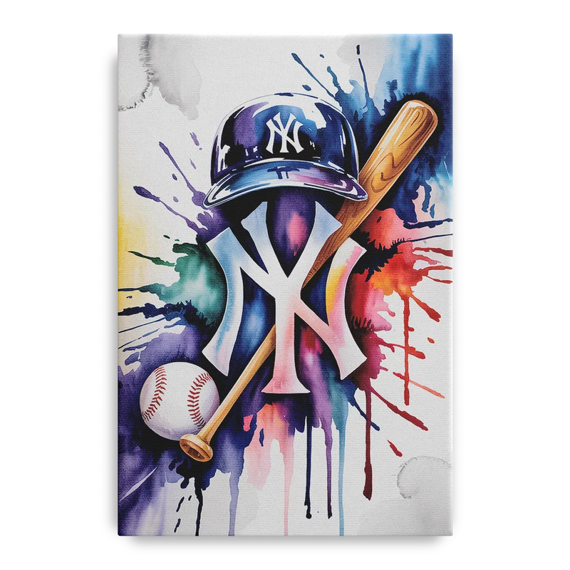 New York Yankees Watercolor Legacy Abstract Emblem Art Front - Canvas Wall Art