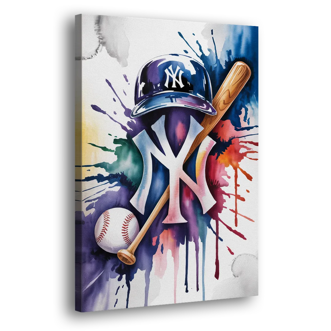 New York Yankees Watercolor Legacy Abstract Emblem Art Side - Canvas Wall Art