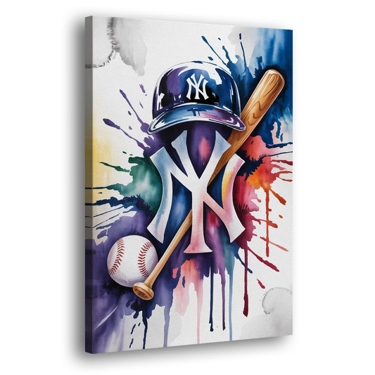 New York Yankees Watercolor Legacy Abstract Emblem Art Side - Canvas Wall Art