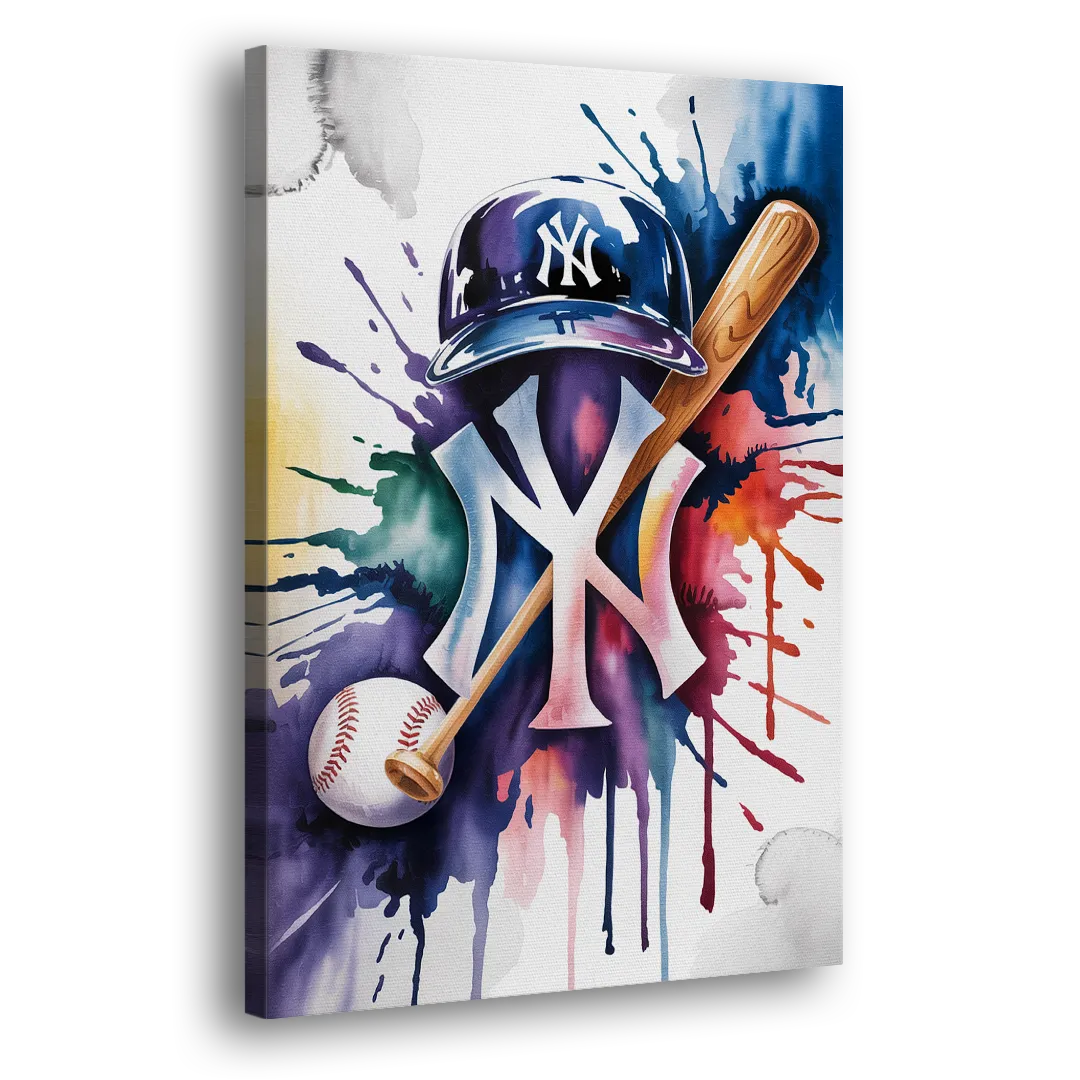 New York Yankees Watercolor Legacy Abstract Emblem Art Side - Canvas Wall Art