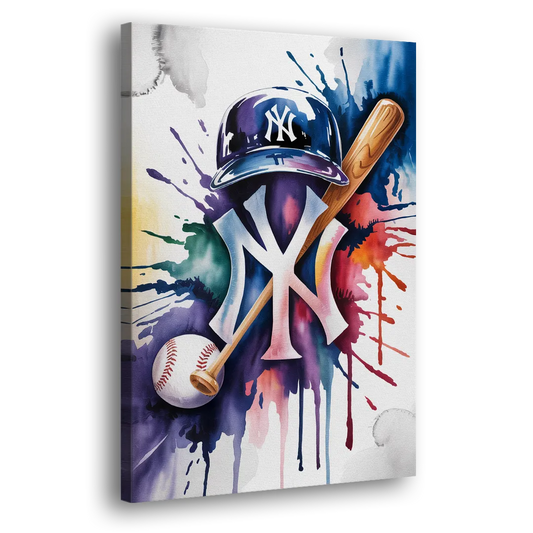 New York Yankees Watercolor Legacy Abstract Emblem Art Side - Canvas Wall Art