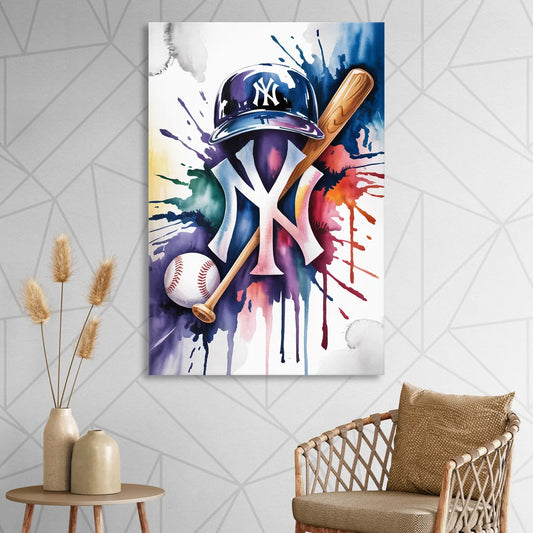 New York Yankees Watercolor Legacy Abstract Emblem Art Living Room - Canvas Wall Art