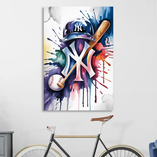 New York Yankees Watercolor Legacy Abstract Emblem Art Living Room - Canvas Wall Art