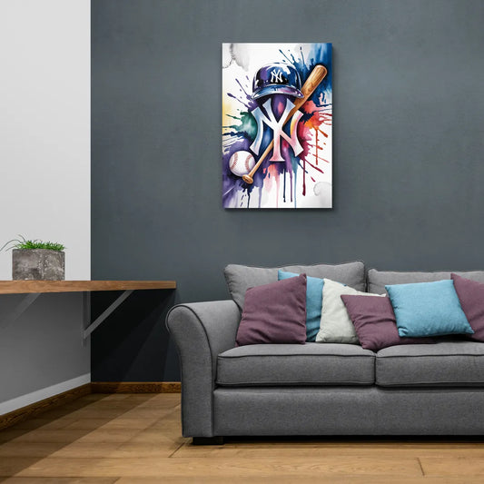 New York Yankees Watercolor Legacy Abstract Emblem Art - Canvas Wall Art Living Room