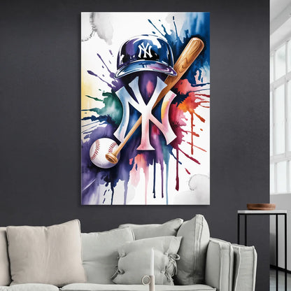 New York Yankees Watercolor Legacy Abstract Emblem Art Sitting Room - Canvas Wall Art