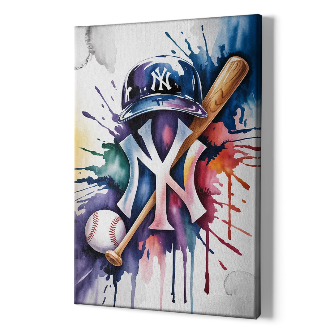 New York Yankees Watercolor Legacy Abstract Emblem Art - Canvas Print Art Sides