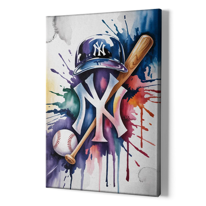 New York Yankees Watercolor Legacy Abstract Emblem Art - Canvas Print Art Sides