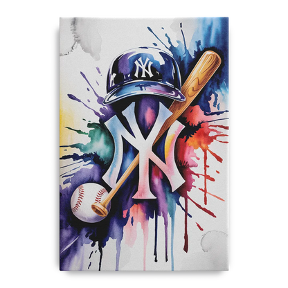 New York Yankees Watercolor Legacy Abstract Emblem Art Front - Canvas Wall Art