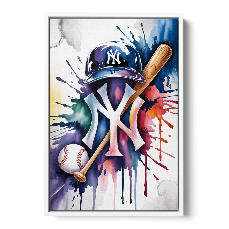 New York Yankees Watercolor Legacy Abstract Emblem Art Front - White Canvas Wall Art