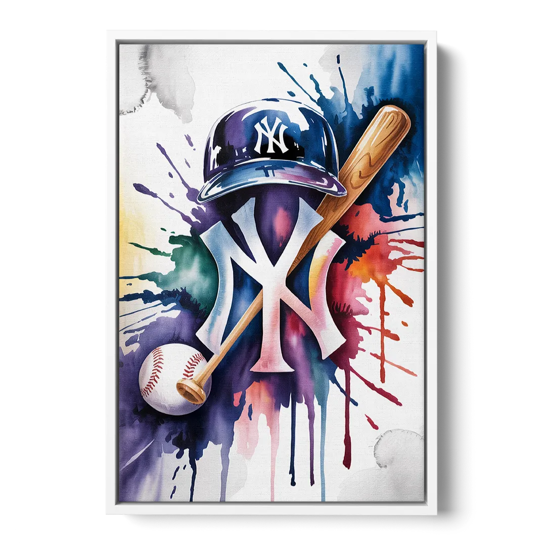 New York Yankees Watercolor Legacy Abstract Emblem Art Front - White Canvas Wall Art