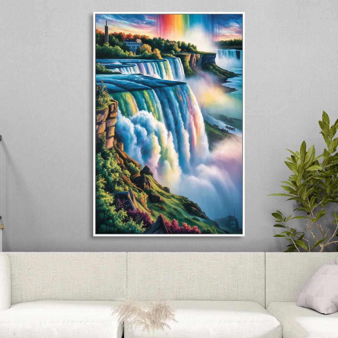 Niagara Falls Close Up Sitting Room - White Canvas Wall Art