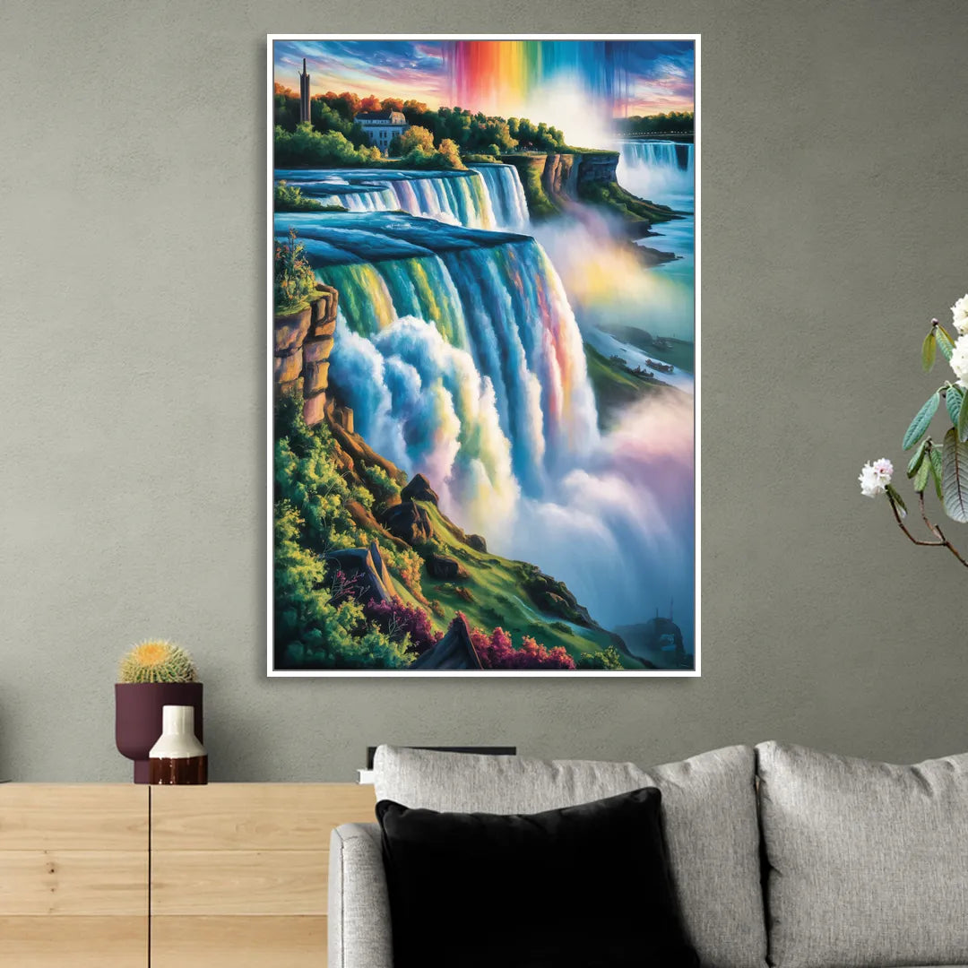 Niagara Falls Close Up Living Room - White Canvas Wall Art
