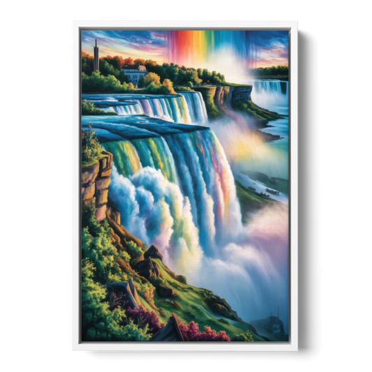 Niagara Falls Close Up - White Framed Canvas Wall Art - Front