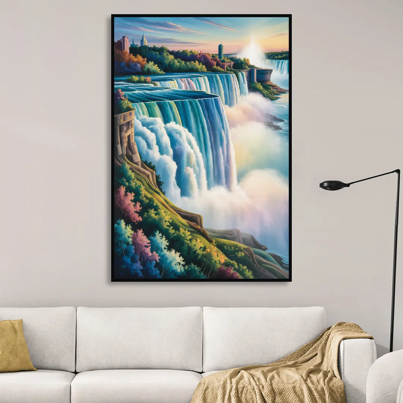Niagara Falls Color Burst Sitting Room - Black Canvas Wall Art
