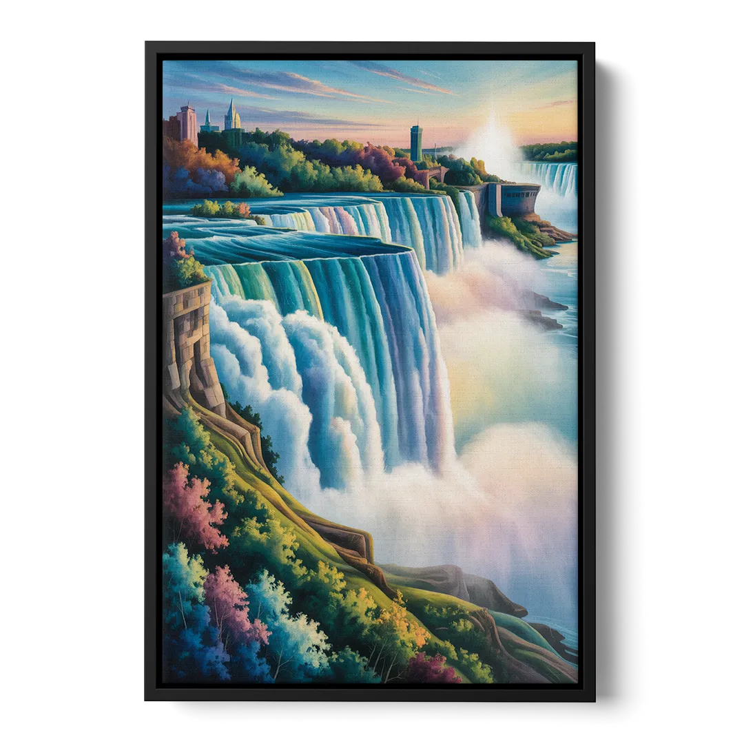 Niagara Falls Color Burst Front - Black Canvas Wall Art