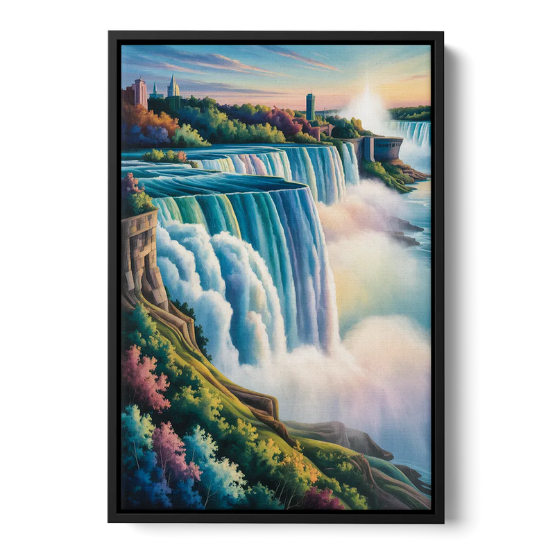 Niagara Falls Color Burst Front - Black Canvas Wall Art