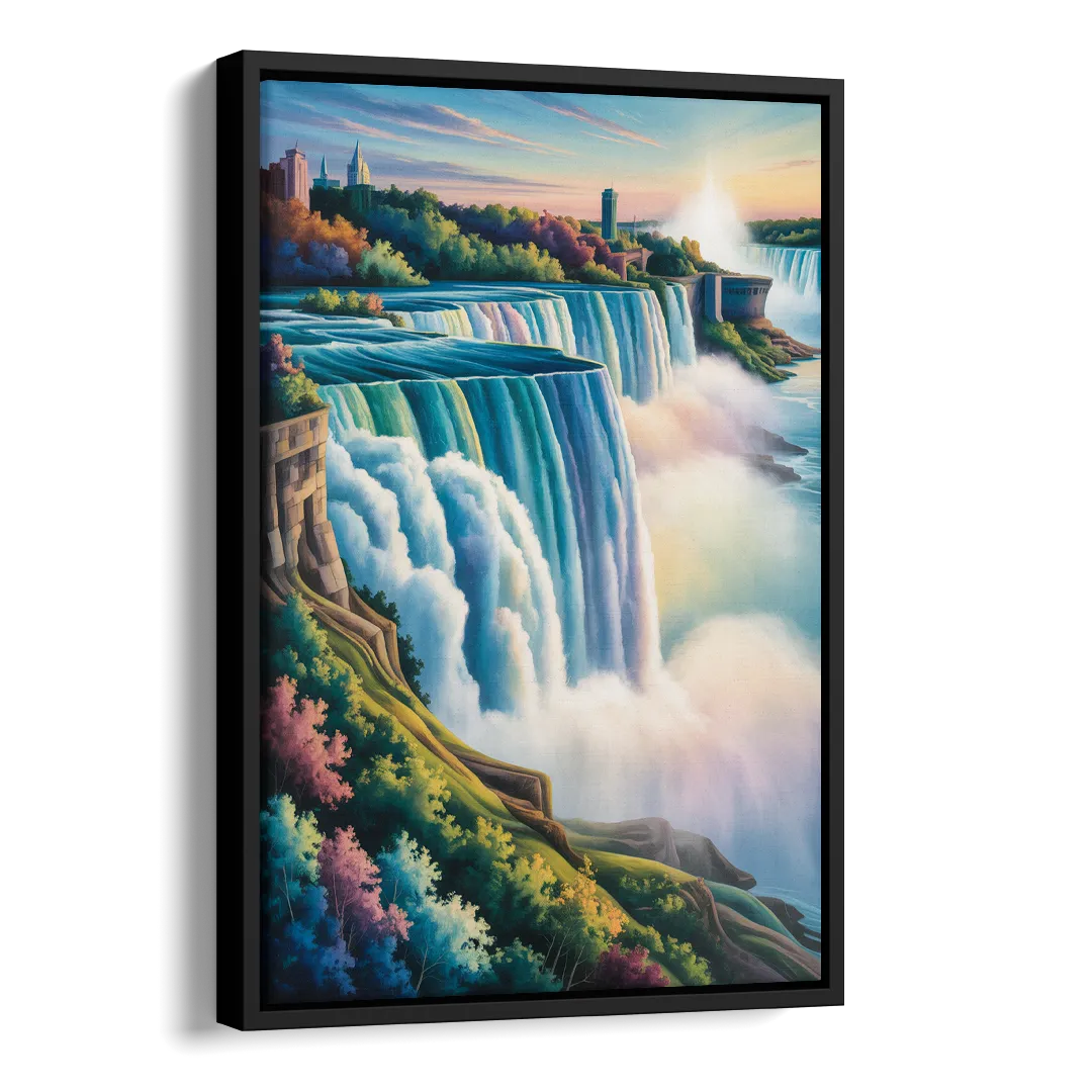 Niagara Falls Color Burst Side - Black Canvas Wall Art