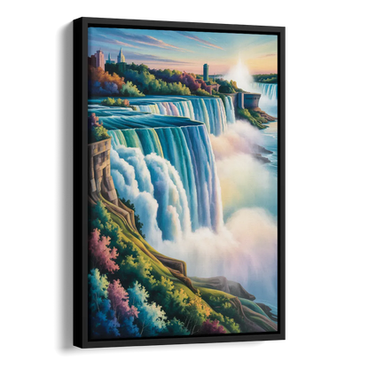 Niagara Falls Color Burst Side - Black Canvas Wall Art