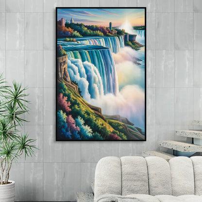 Niagara Falls Color Burst Living Room - Black Canvas Wall Art