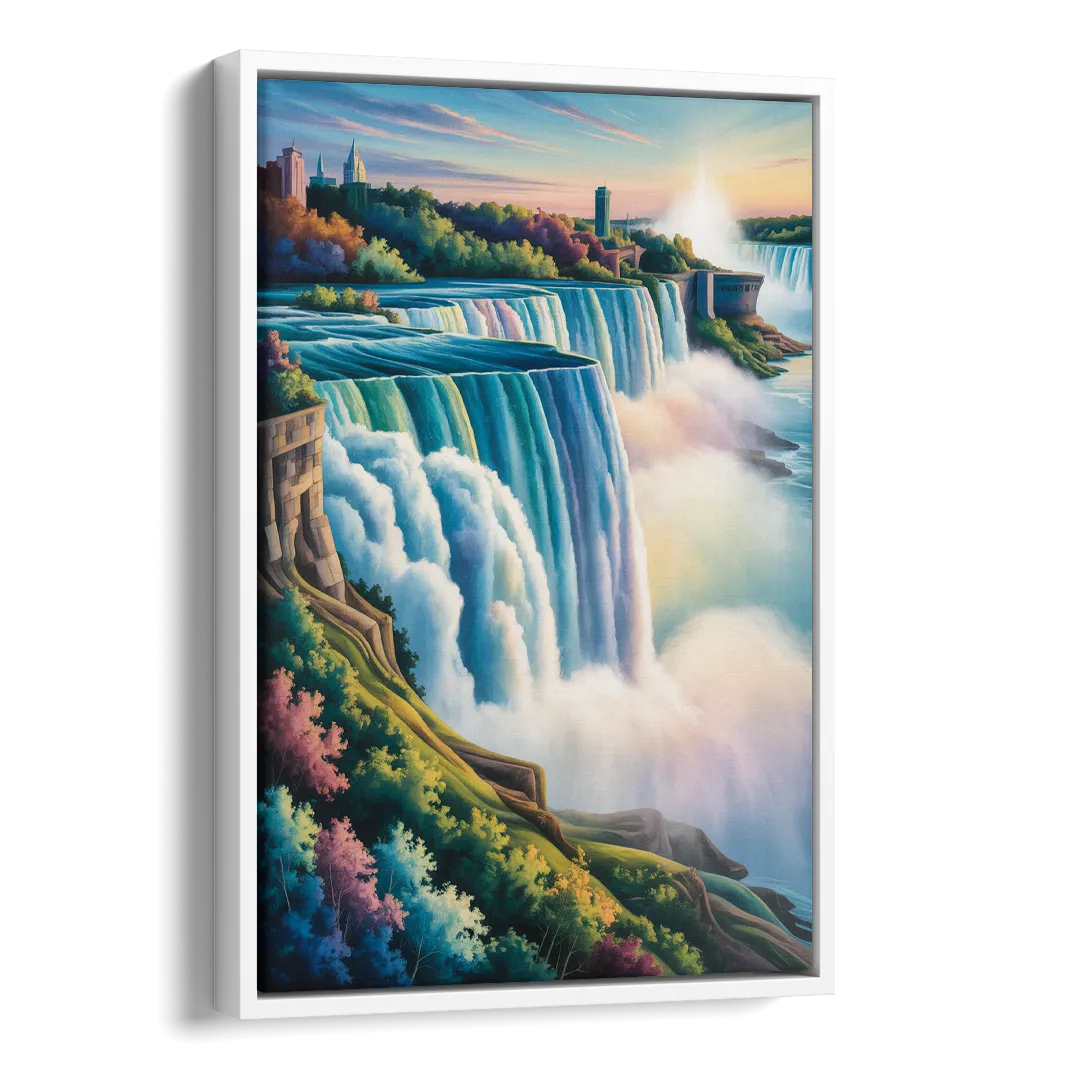 Niagara Falls Color Burst Side - White Canvas Wall Art