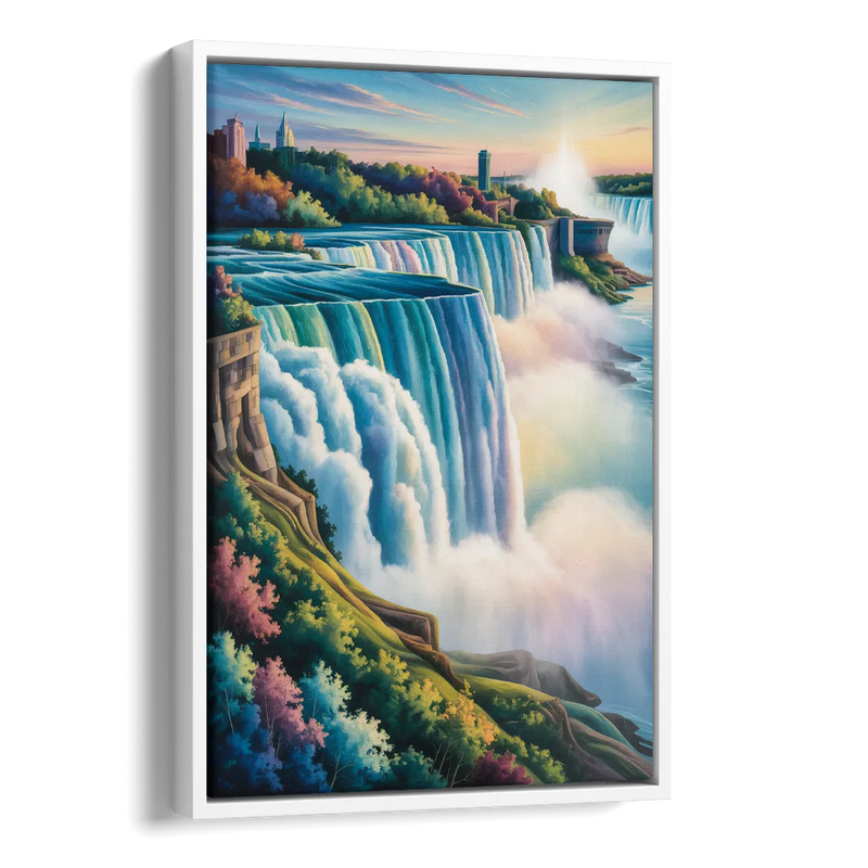 Niagara Falls Color Burst Side - White Canvas Wall Art