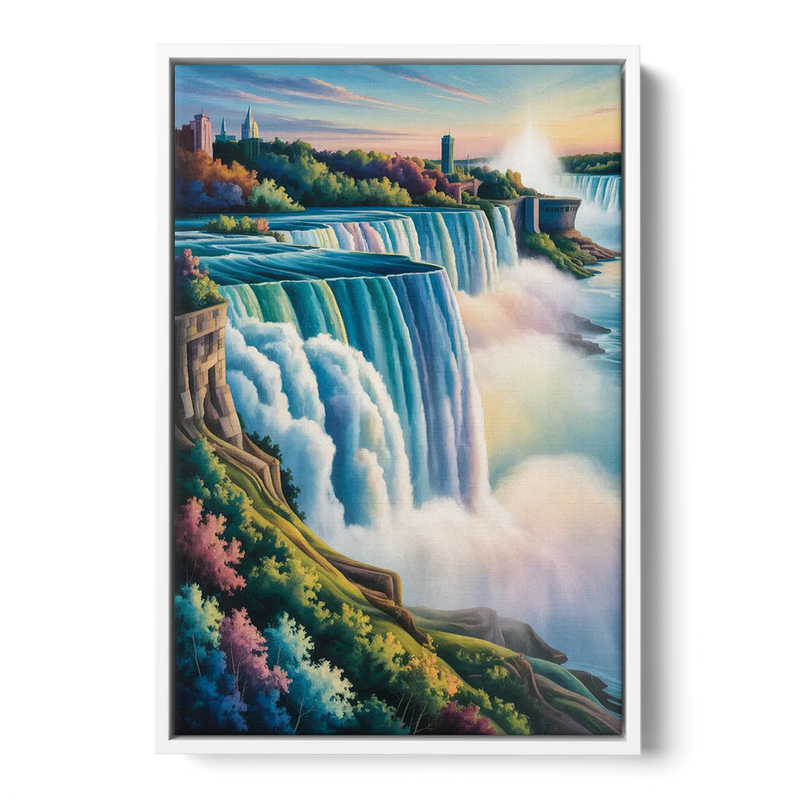 Niagara Falls Color Burst Front - White Canvas Wall Art