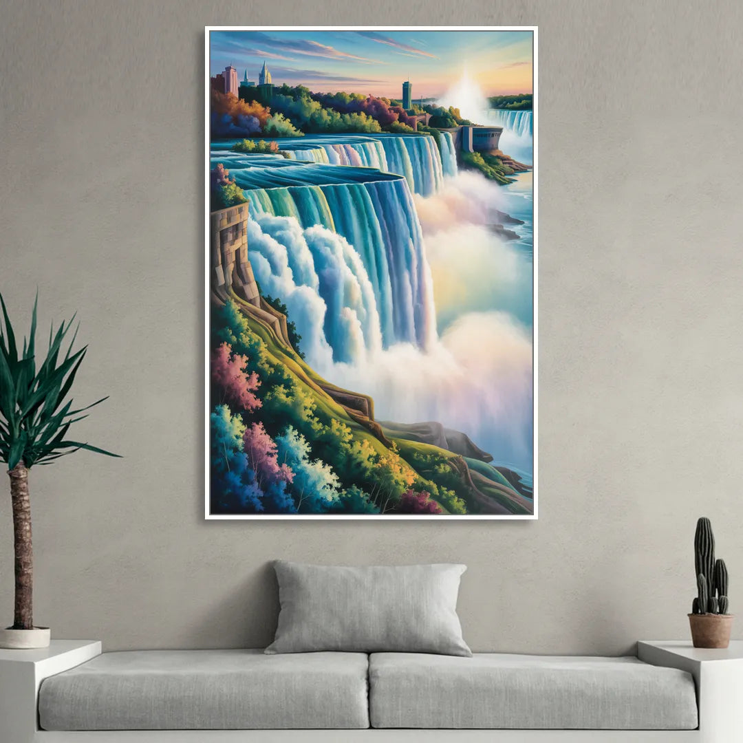 Niagara Falls Color Burst Sitting Room - White Canvas Wall Art