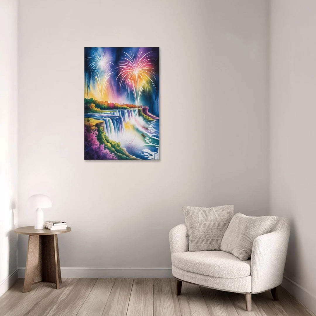 Niagara Falls Fireworks Show - Canvas Wall Art - Sofa - 24x36