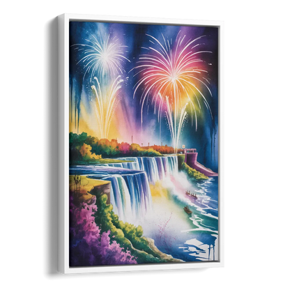 Niagara Falls Fireworks Show Side - White Canvas Wall Art