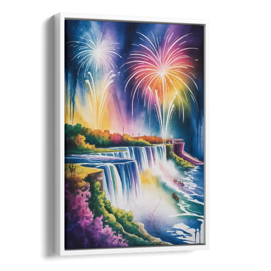 Niagara Falls Fireworks Show Side - White Canvas Wall Art