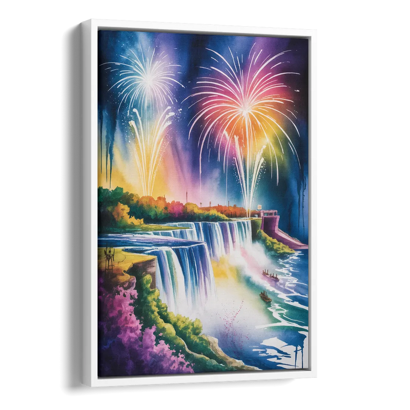 Niagara Falls Fireworks Show Side - White Canvas Wall Art