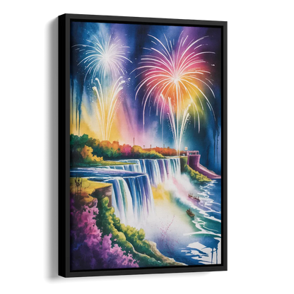 Niagara Falls Fireworks Show Side - Black Canvas Wall Art