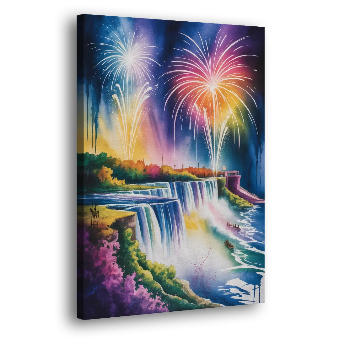 Niagara Falls Fireworks Show Side - Canvas Wall Art