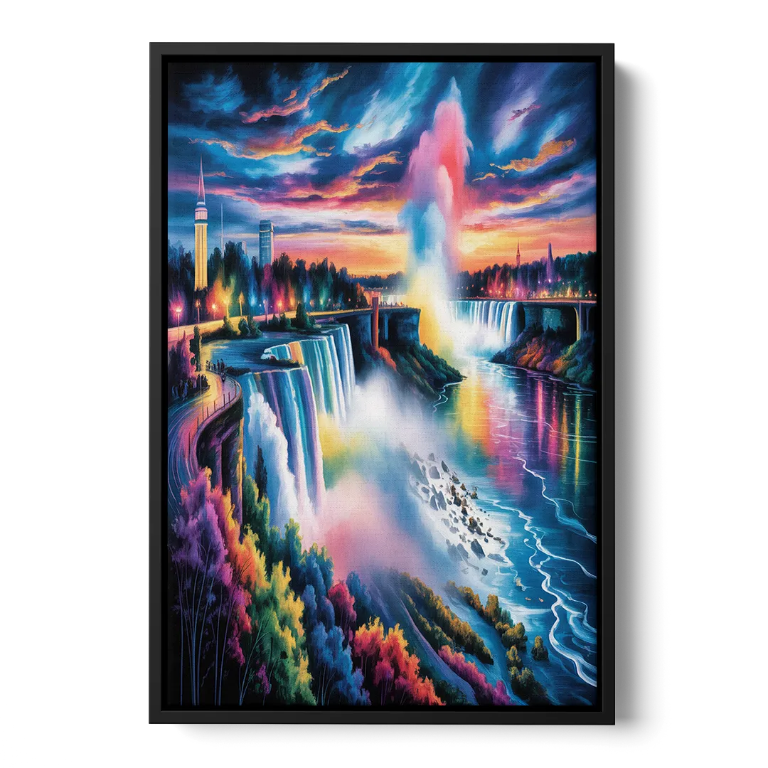 Niagara Falls Light Show Front - Black Canvas Wall Art