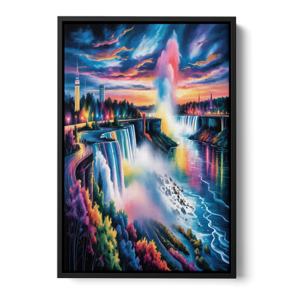 Niagara Falls Light Show Front - Black Canvas Wall Art