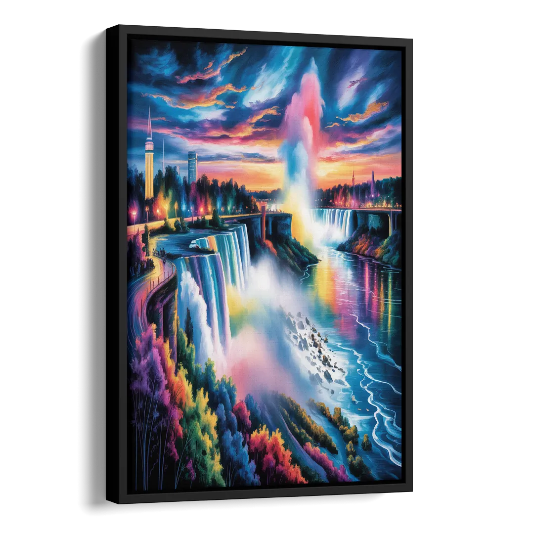 Niagara Falls Light Show Side - Black Canvas Wall Art