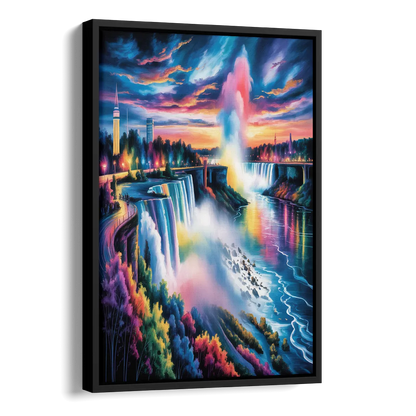 Niagara Falls Light Show Side - Black Canvas Wall Art