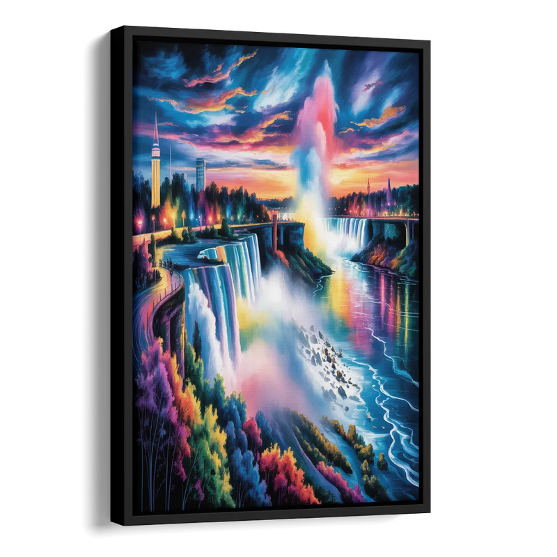 Niagara Falls Light Show Side - Black Canvas Wall Art