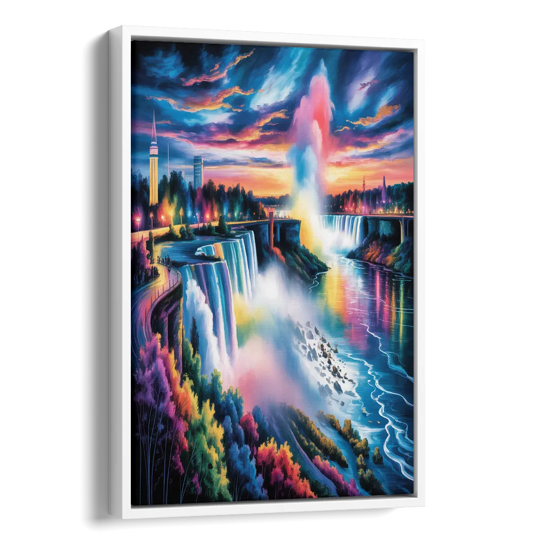 Niagara Falls Light Show Side - White Canvas Wall Art