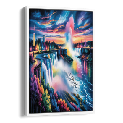 Niagara Falls Light Show Side - White Canvas Wall Art