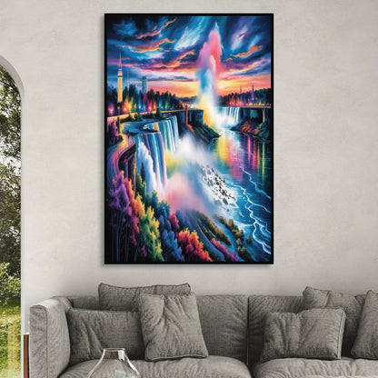 Niagara Falls Light Show Living Room - Black Canvas Wall Art